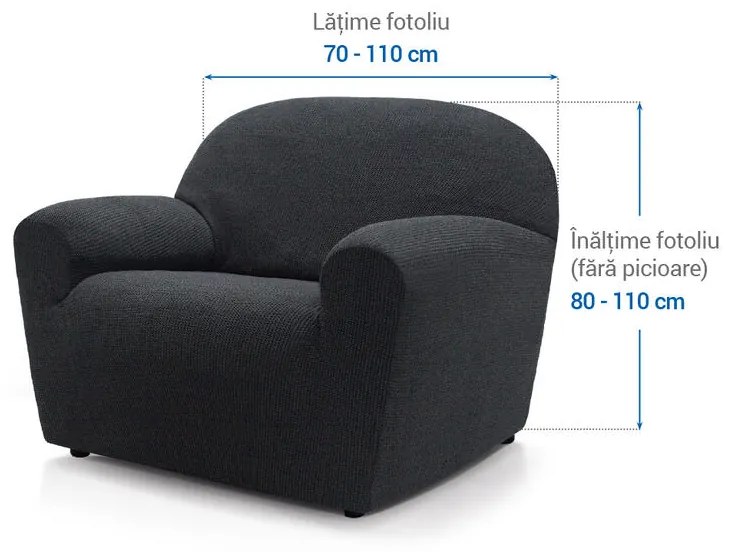 Huse super elastice HARMONIA antracit fotoliu (l. 70 - 110 cm)