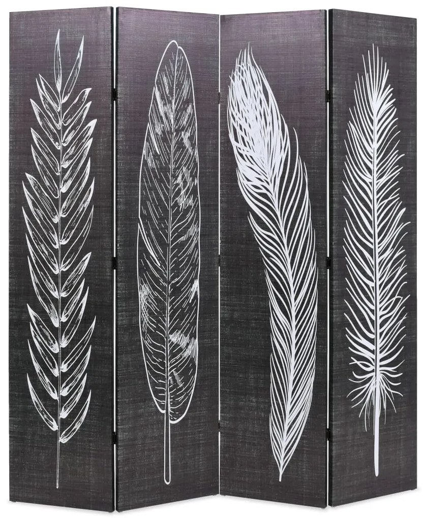 245890 vidaXL Paravan cameră pliabil, negru&alb, 160 x 170 cm, imprimeu pene