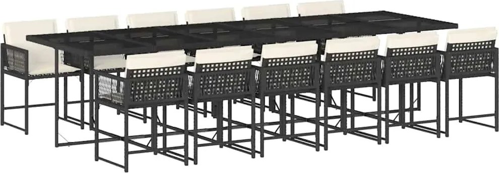 vidaXL Set mobilier de grădină cu perne, 13 piese, negru, poliratan