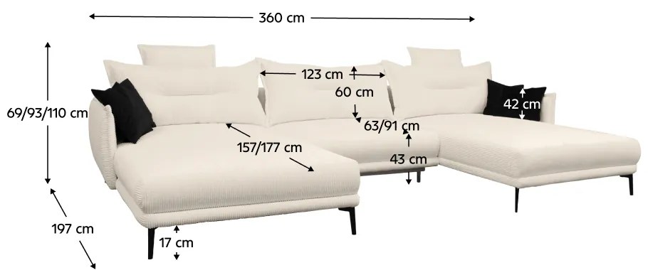 Set canapea universală, crem / negru, CASIDY U UNI