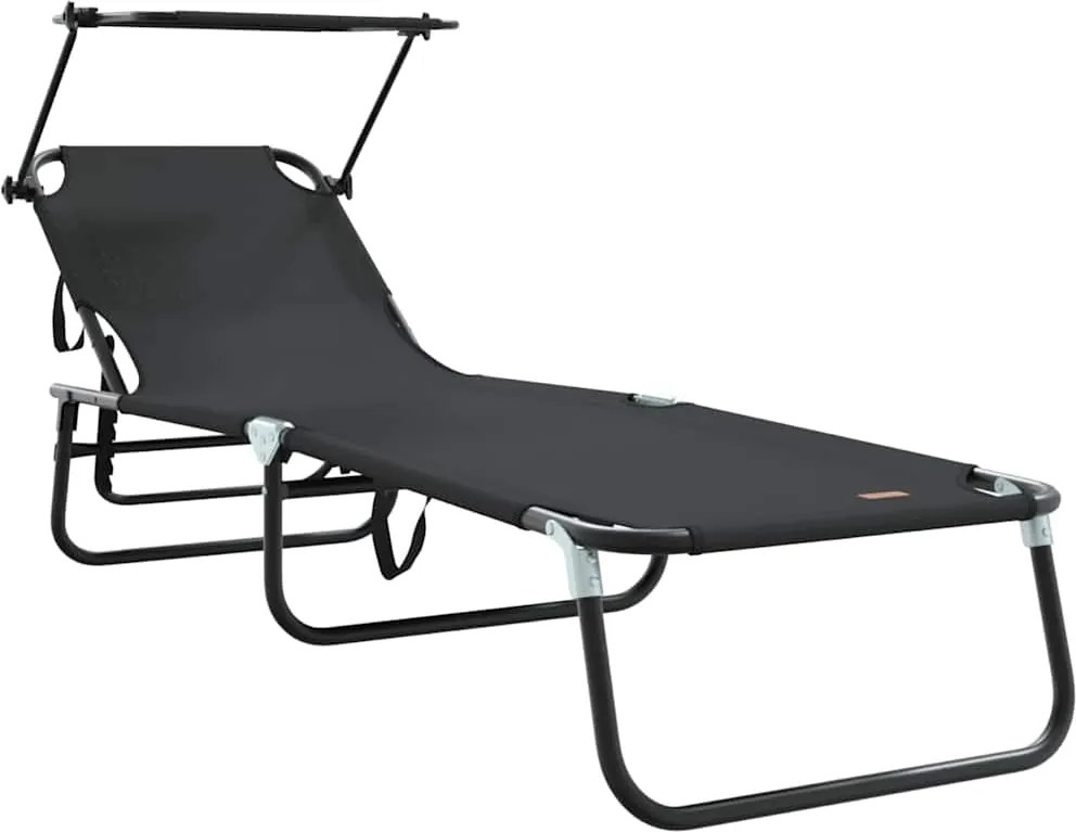 vidaXL Șezlong pliabil Negru 190 x 57 x 81 cm oxford