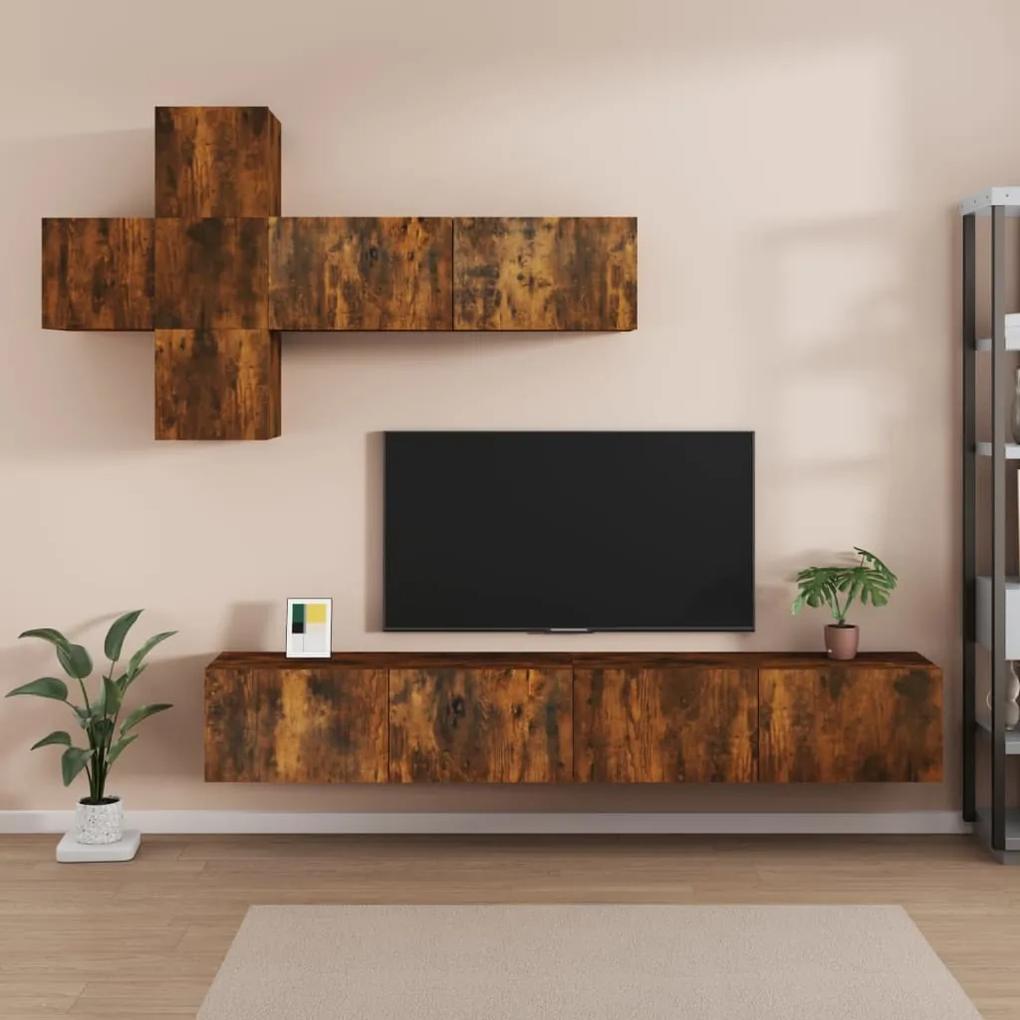 Set comoda TV, 7 piese, stejar fumuriu, lemn compozit 7, Stejar afumat, 100 x 30 x 30 cm