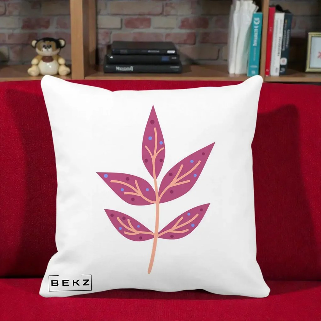 Perna Decorativa Ramura Botanica Mov, 40x40 cm, Alba Mata, Husa Detasabila, Perna Inclusa, BEKZ®