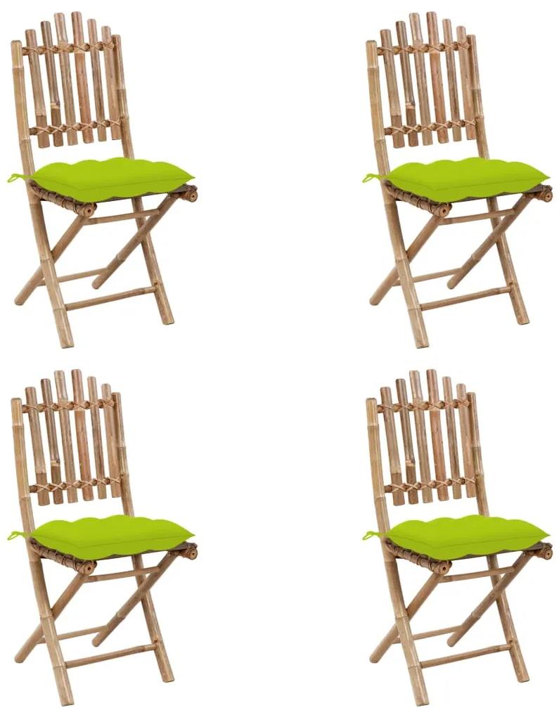 Set mobilier de exterior pliabil, cu perne, 5 piese, bambus verde aprins, 40 x 40 x 7 cm, 5