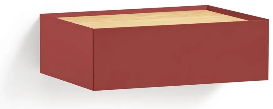 Noptieră roșie suspendată cu blat cu aspect de lemn de stejar Arista – Teulat