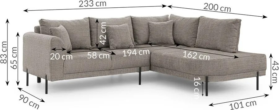 Colțar taupe cu tapițerie din chenille (cu colț pe partea dreaptă/în formă de ”L”) Mauris – Ropez