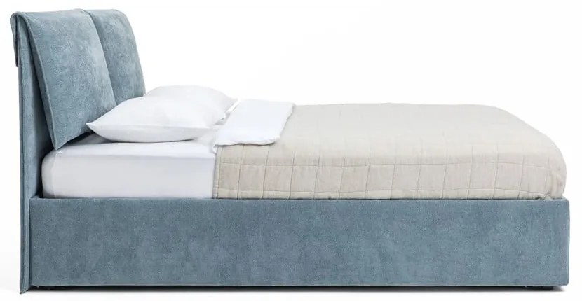 Pat dublu tapițat albastru cu spațiu de depozitare cu saltea/ grătar 180x200 cm Thessa Pillow - Bonami Selection