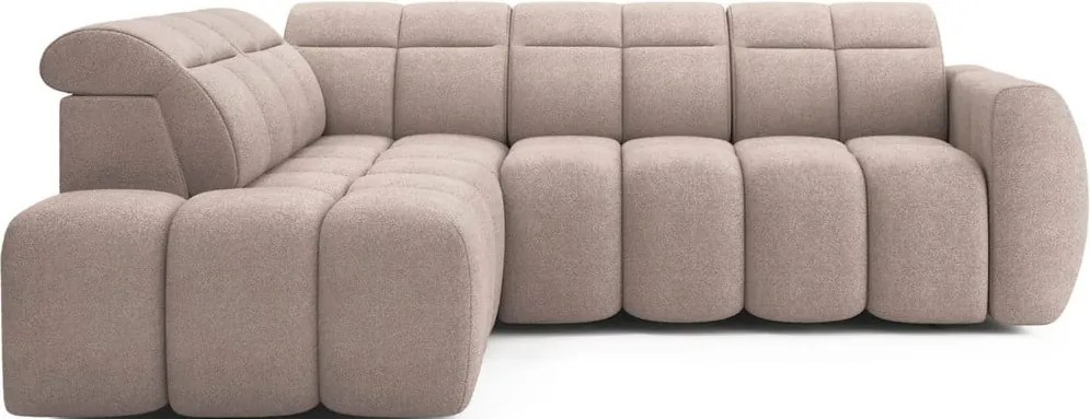 Colțar maro deschis extensibil/cu spațiu de depozitare cu tapițerie din țesătură bouclé (cu colț pe partea stângă/în formă de ”L”) Falconn – ELTAP