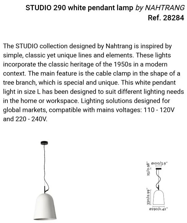 Lustra suspendata design modern Studio 290 alb