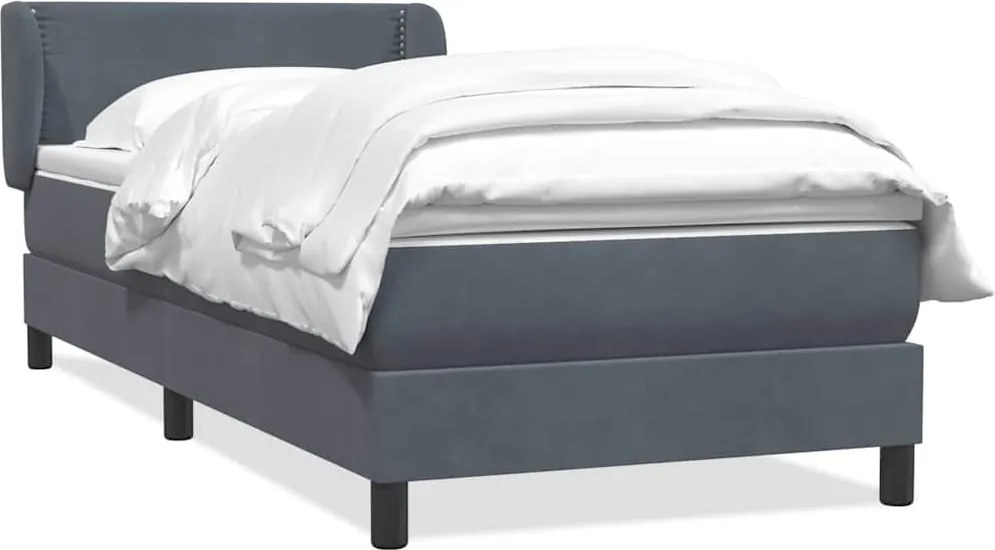 vidaXL Pat box spring cu saltea, gri închis, 90x220 cm, catifea