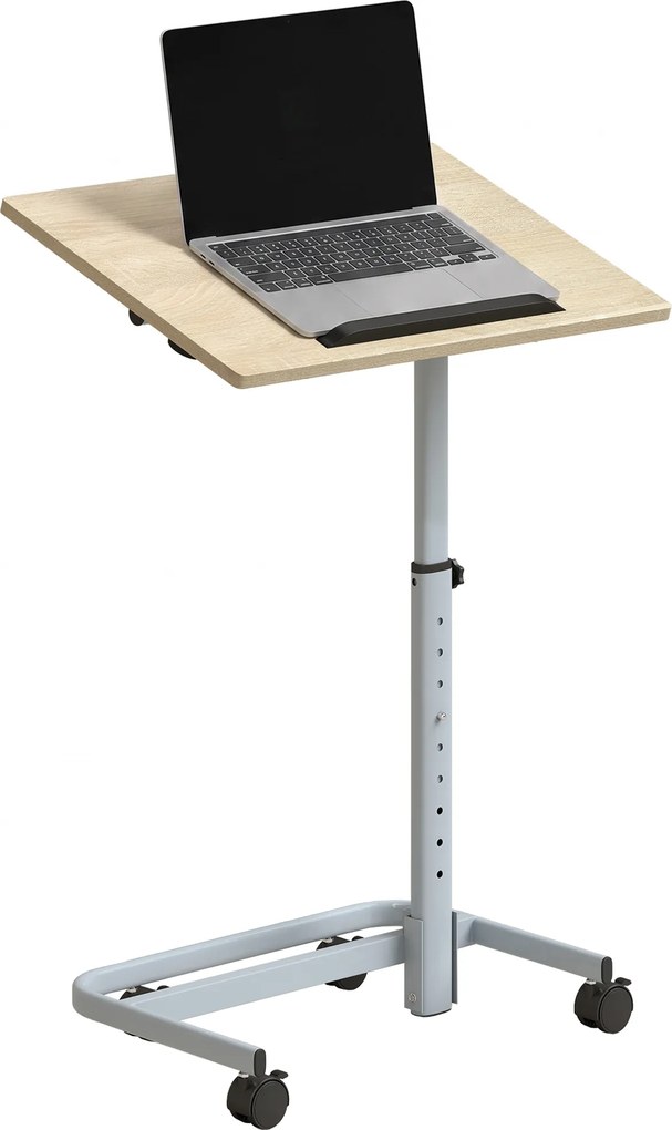 HOMCOM Măsuță pentru Laptop cu Înălțime Reglabilă, 4 Roți, Lemn și Metal, 60 x 40 x 72-93,5 cm, Stejar | Aosom Romania