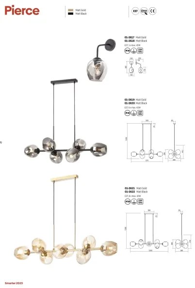 Lustră pe cablu PIERCE 6xE27/42W/230V auriu Redo 01-2619