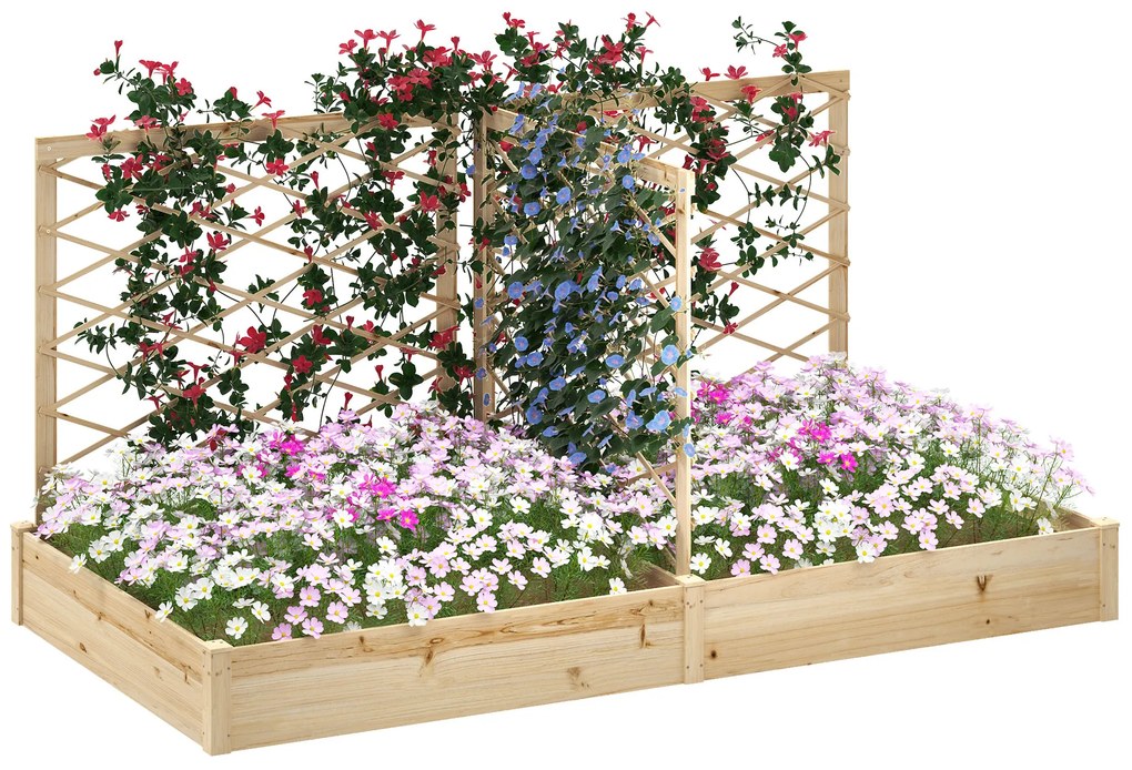 Outsunny Jardiniere cu 3 trelișe modulabile, bazin de flori din lemn pentru balcon terasă patio, 222x114x109 cm efect lemn natural | Aosom Romania