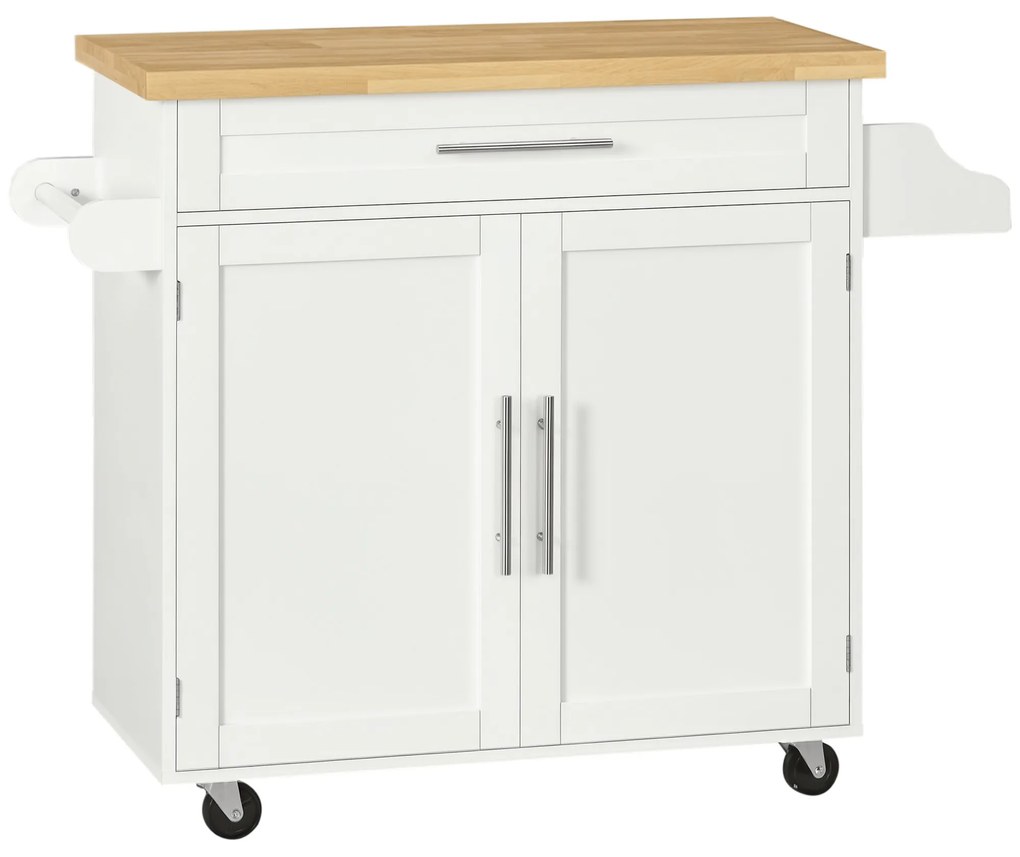 HOMCOM Cărucior de bucătărie Servie, Insulă de bucătărie, 1 Suport pentru condimente, 1 Suport pentru prosoape, 109 cm x 40 cm x 89 cm, Alb | Aosom Romania