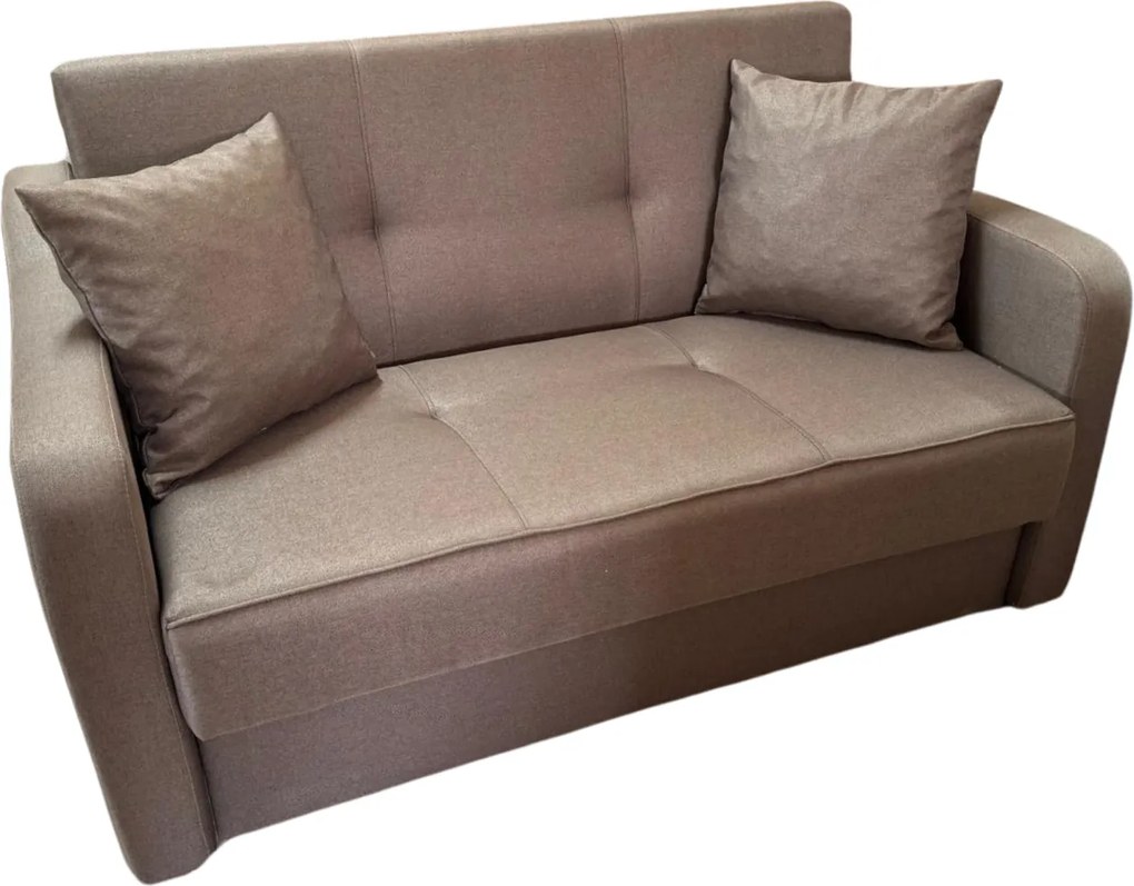 Canapea SAMY extensibila, 2 locuri, lada de depozitare, stofa maro, cadru metalic, 152x100x92 Maro, Stofa