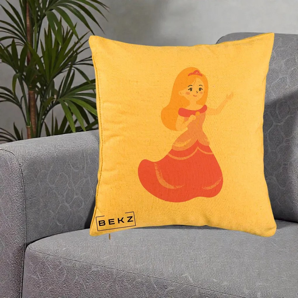 Perna Personalizata Printesa Roz cu Microfon, 40x40 cm, Galben, Husa Detasabila, Perna Inclusa, BEKZ®
