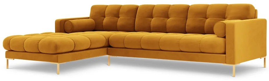 Colțar tapițat Bali, Galben/5 locuri/picioare gold/partea stângă/ L293 x l185 x h75