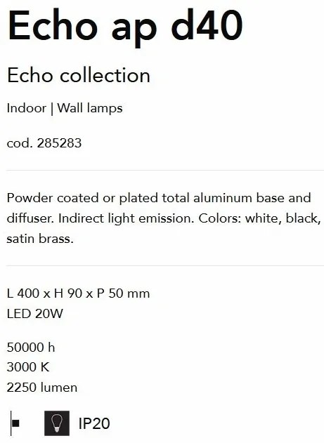 Aplica de perete cu lumina LED ambientala ECHO AP D40 NERO