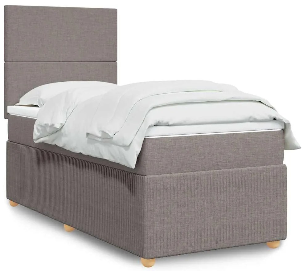 vidaXL Pat box spring cu saltea, gri taupe, 90x200 cm, textil