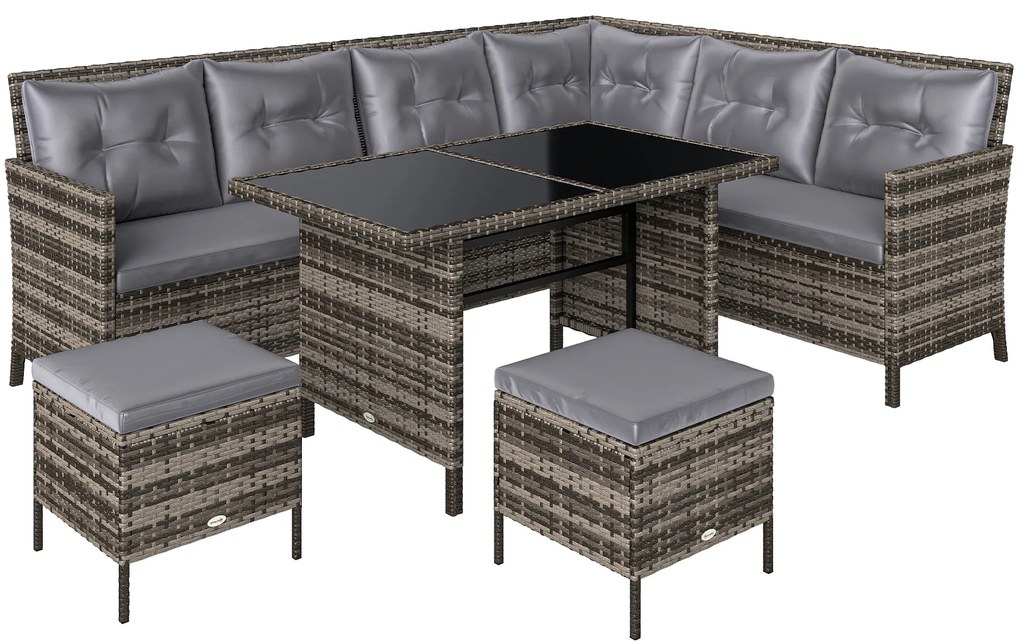 Outsunny Set de mobilier de grădină din PE-Rattan, pentru 5 persoane, Set de lounge din rattan, perne detașabile, Gri + Maro | Aosom Romania