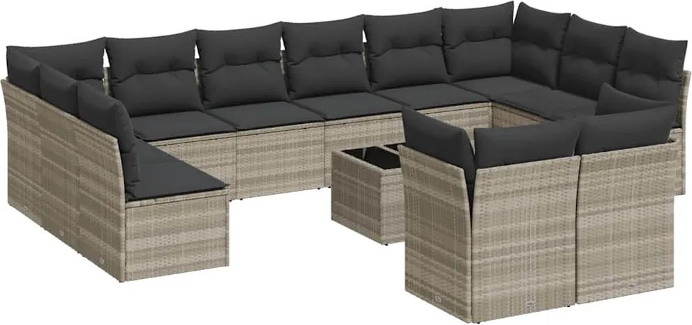 vidaXL Set canapele de grădină cu perne, 13piese gri deschis poliratan