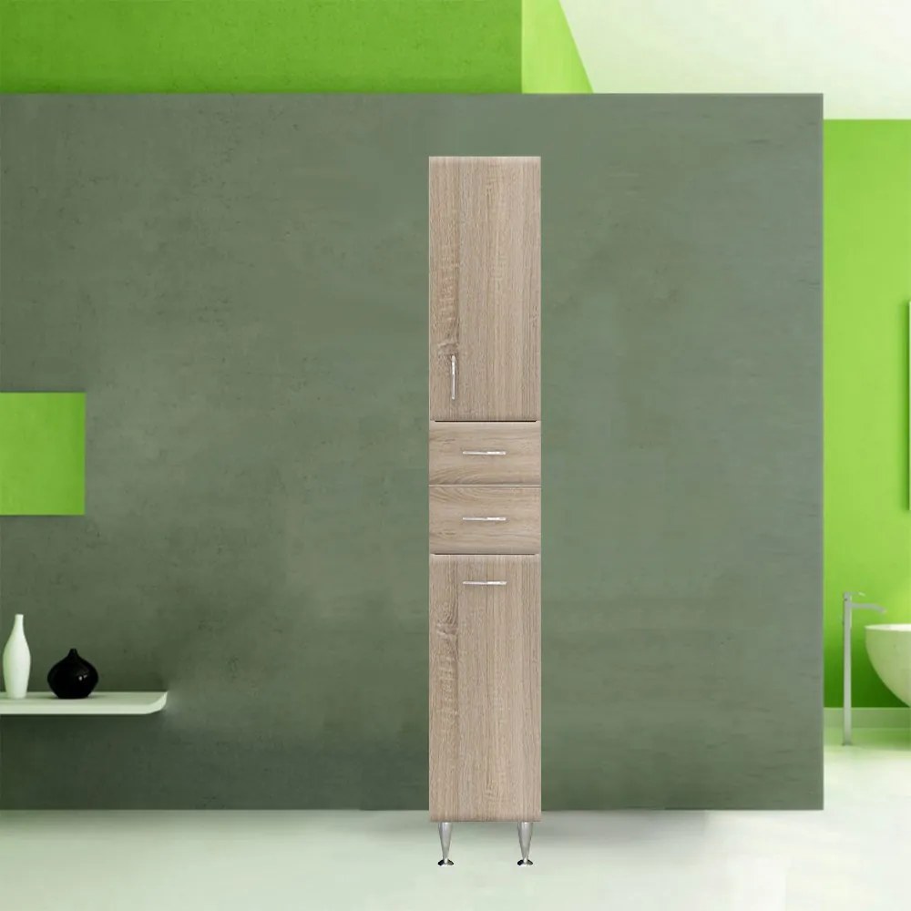 Dulap înalt Bianca Plus 30 cu 1 ușă, 2 sertare, suport pentru rufe, culoare stejar sonoma, dreapta