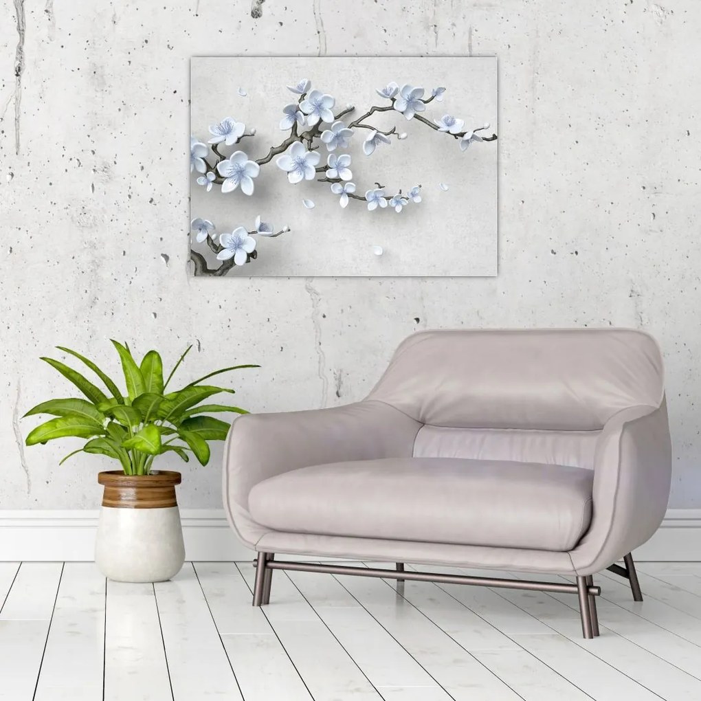 Tablou pe sticlă cu flori albastre (70x50 cm)