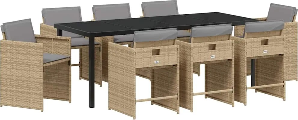 vidaXL Set de masă pentru grădină cu pernă 9 pcs Bej poliratan