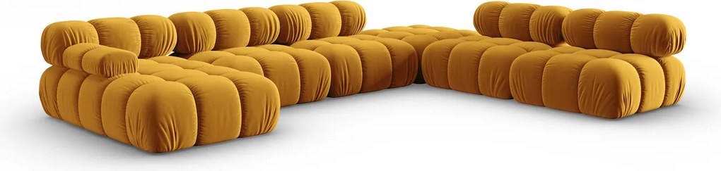 Coltar panoramic dreapta 7 locuri design modular, Bellis, Micadoni Home, BL, 376x282x70 cm, catifea, galben