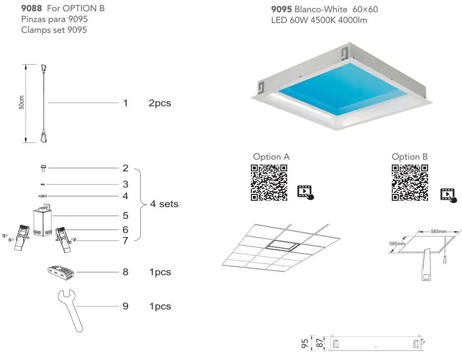 Panou incastrabil LED efect vizual luminator cer albastru BLUE SKY 60x60cm