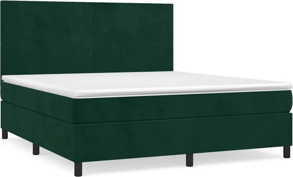 vidaXL Pat box spring cu saltea, verde închis, 180x200 cm, catifea