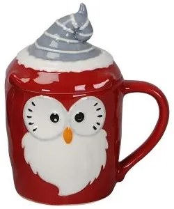 Cana cu capac Christmas Owl din ceramica 15 cm