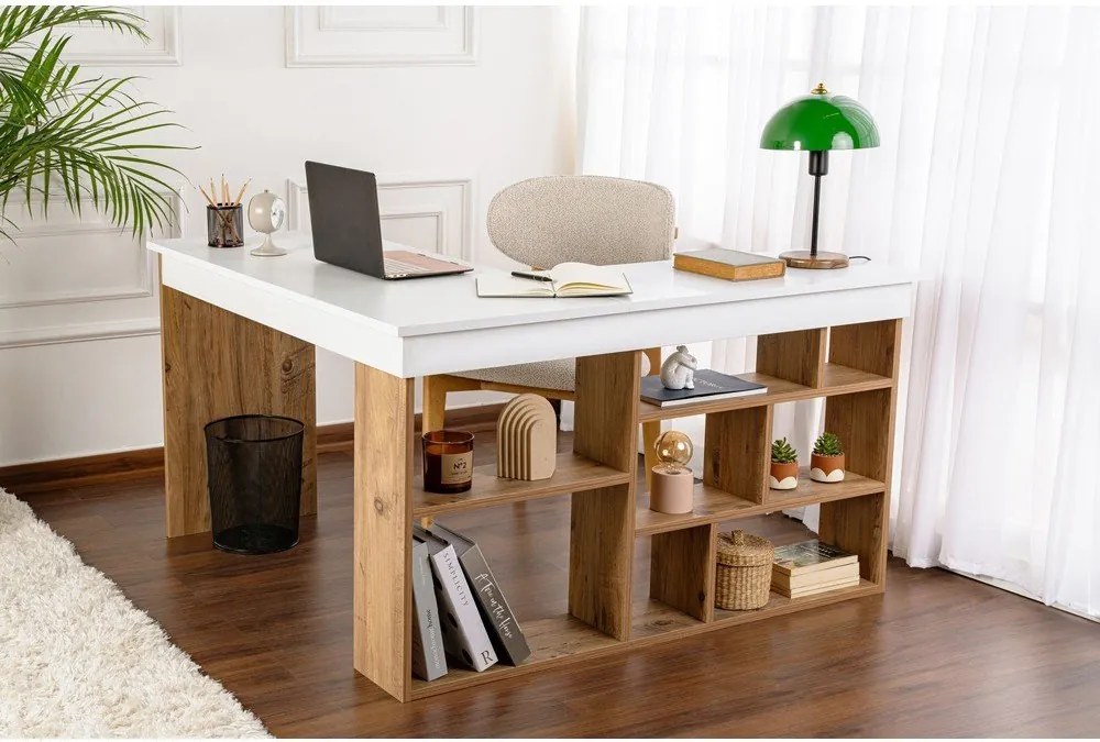 Birou cu aspect de lemn de pin 120x130 cm Vesper – Kalune Design