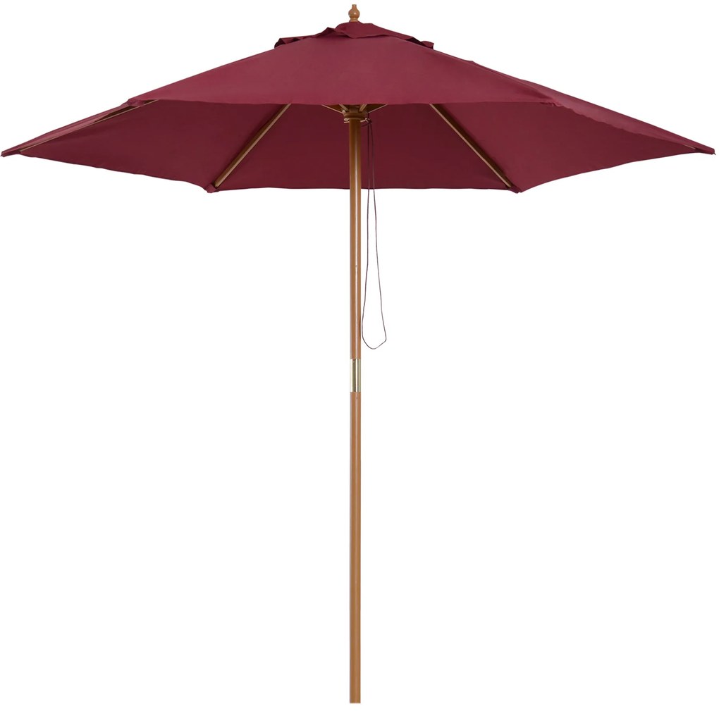 Outsunny Umbrelă de Soare din Lemn, Protecție UV, Φ2.5m, Culoare Bordo | Aosom Romania