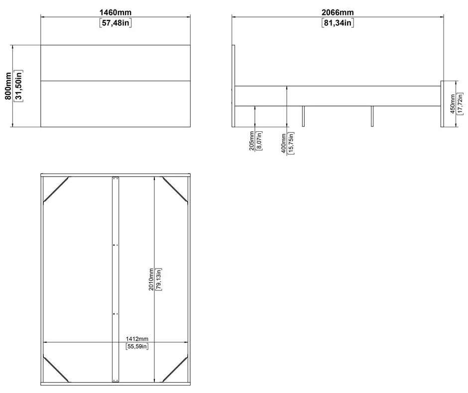 Pat matrimonial în culoare naturală cu aspect de lemn de stejar fără somieră 140x200 cm Naia – Tvilum