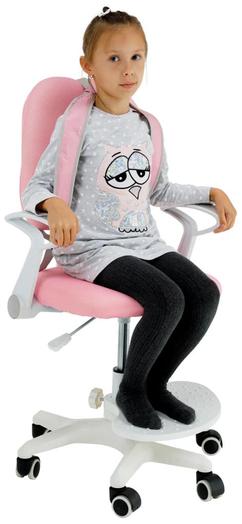 Scaun reglabil cu suport pentru picioare si curele, roz alb, ANAIS
