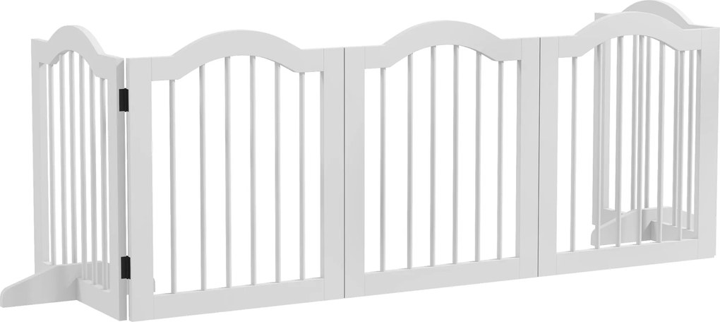 PawHut Barieră pentru câini, 5 panouri, pliabilă, flexibilă, lemn masiv/MDF, 261,5x29,5x61 cm, alb | Aosom Romania