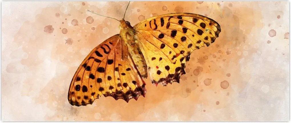 Tablou - Fluture portocaliu, aquarelă (120x50 cm)