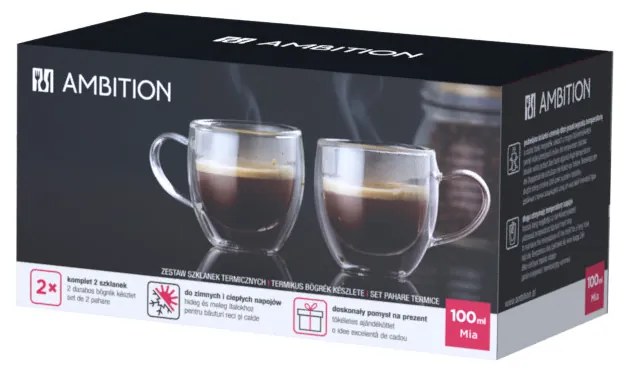 Set 2 cesti cafea espresso 100ml, termorezistente, Mia