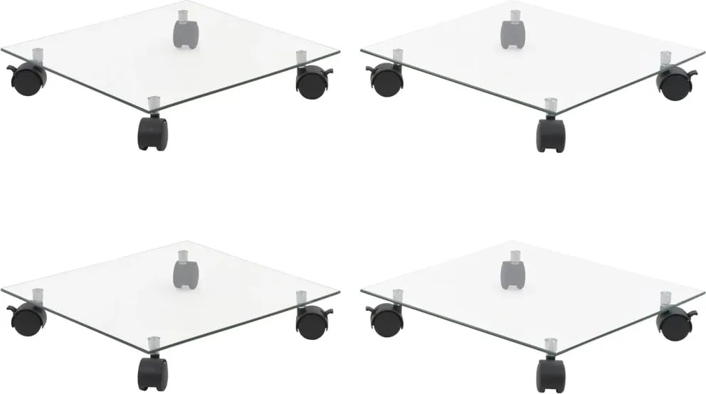 vidaXL Suport cu role de plante 4 buc 35x35cm sticlă securizată pătrat