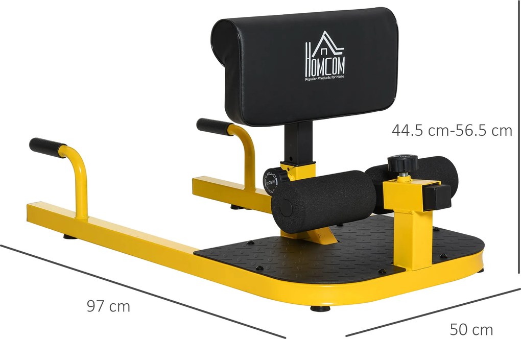 HOMCOM Aparat pentru Genuflexiuni 3 în 1 pentru Picioare, Abdominale și Flotări, 50x97x44,5-56,5 cm, Galben | Aosom Romania