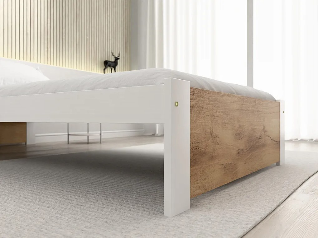 Pat de o persoana IKAROS 90 x 200 cm, stejar artisan/alb Saltele: Cu saltele Sommera 18 cm, Somiera pat: Cu lamele drepte