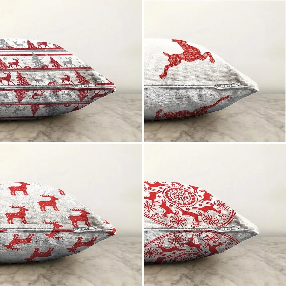 Set 4 fețe de pernă din chenille cu model de Crăciun Minimalist Cushion Covers Reindeer, 55 x 55 cm