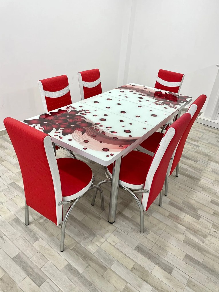 Set masa extensibila 130 / 170 x 80 cm cu 6 scaune, model 1637