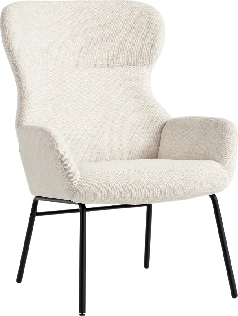 HOMCOM Scaun tapițat modern în stil cu urechi, spătar înalt, căptușeală groasă, picioare din oțel, alb-crem | Aosom Romania