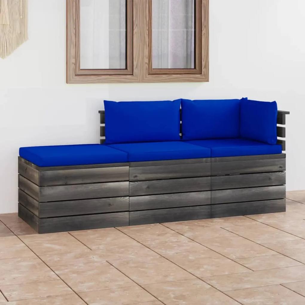 Set mobilier gradina paleti cu perne 3 piese lemn masiv pin Albastru, 3