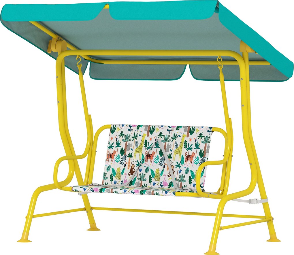 AIYAPLAY Leagăn Hollywood pentru copii, 2 locuri, cu copertină reglabilă, centură de siguranță, pentru 3-6 ani până la 60 kg 112x75x120cm Verde | Aosom Romania