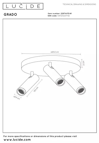 Lucide 22974/13/41 - Spot GRADO 3xGU10/12W/230V bej