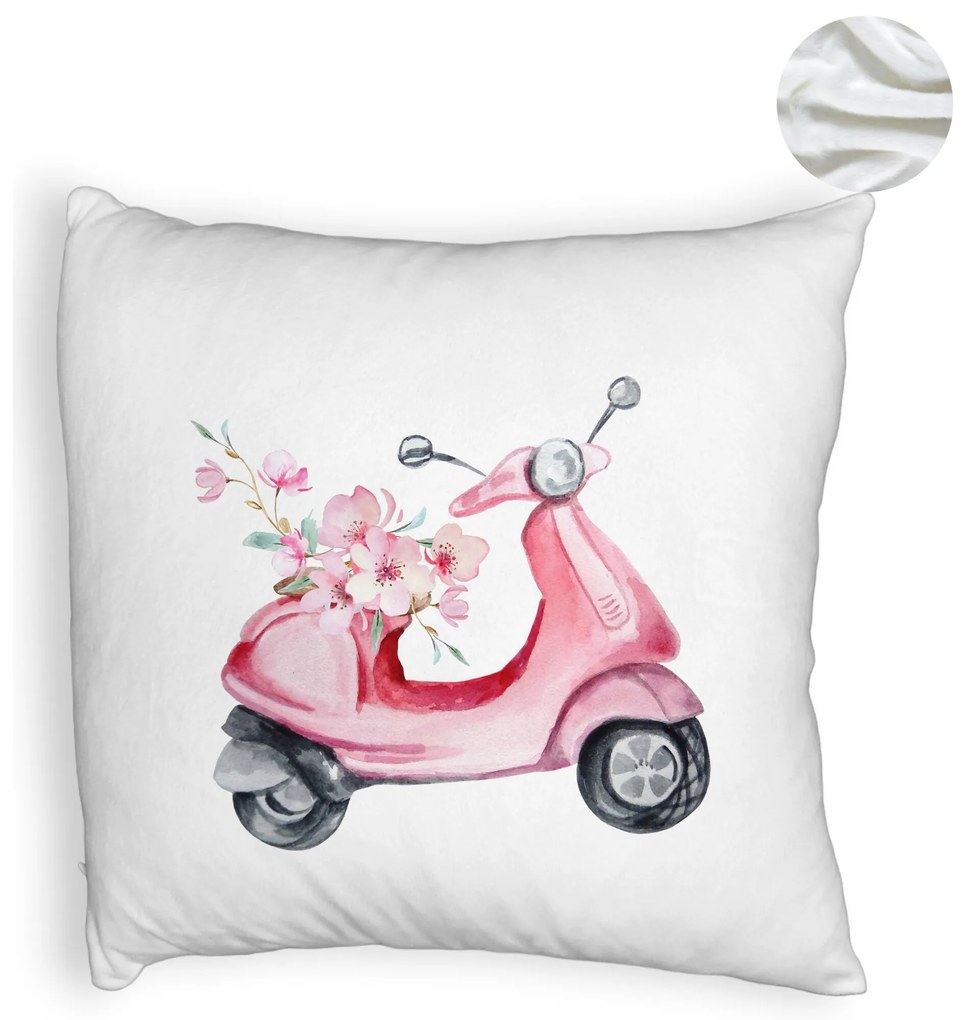 Perna Decorativa Fluffy, Model Rose Flower Bike, 40x40 cm, Alba, Husa Detasabila, Burduf