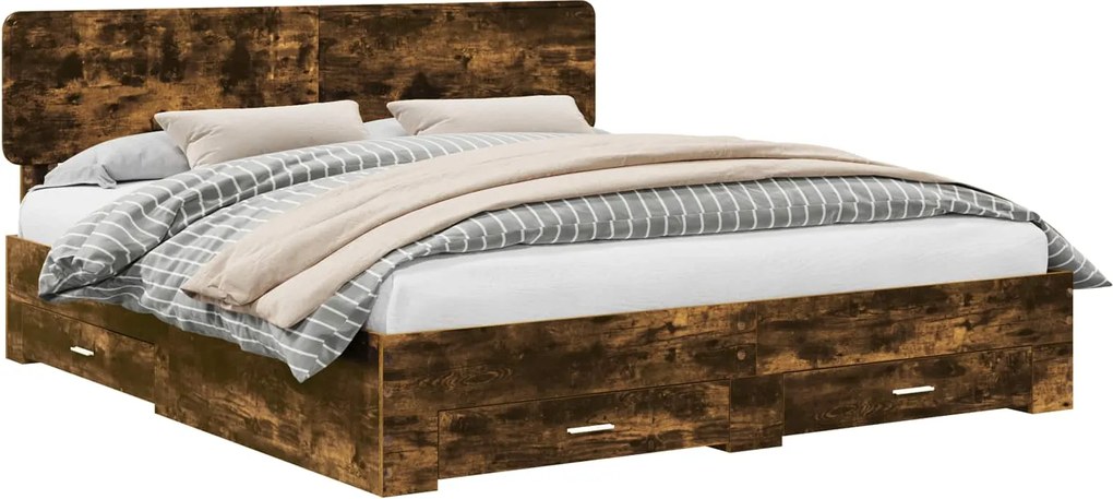 vidaXL Cadru de pat Stejar fumuriu 200 x 200 cm Lemn compozit